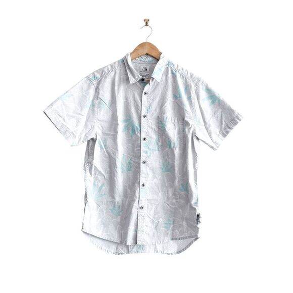 Quiksilver Mens Modern Fit Shirt Button Down Short Sleeve Floral Blue Gray Sz M - Picture 1 of 7